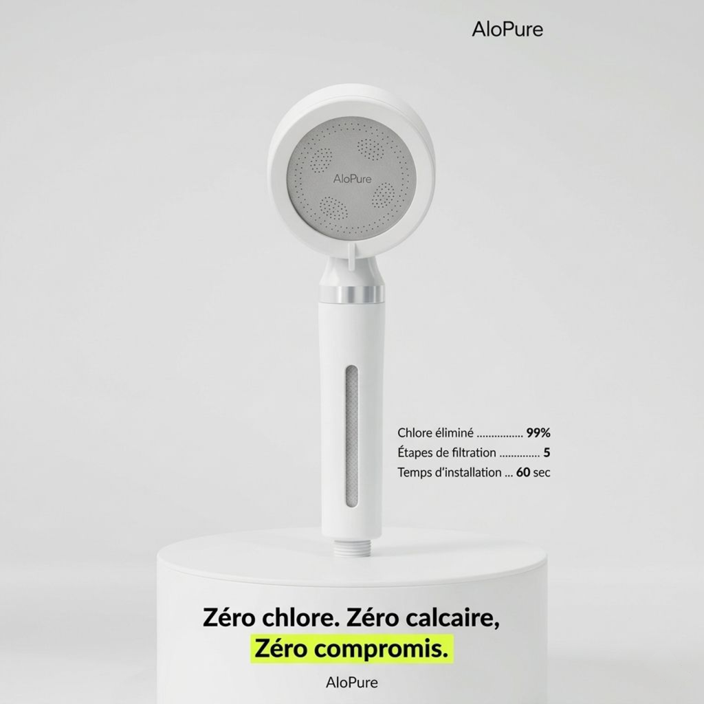 Pommeau de douche Alopure vue de face — design moderne en blanc
