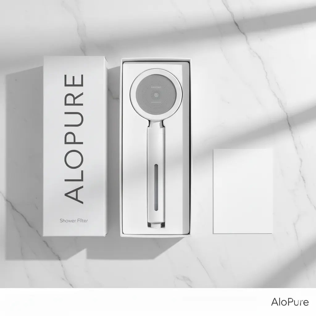Packaging Alopure — boîte du pommeau de douche filtrant