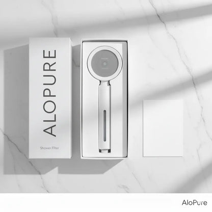 Packaging Alopure — boîte du pommeau de douche filtrant